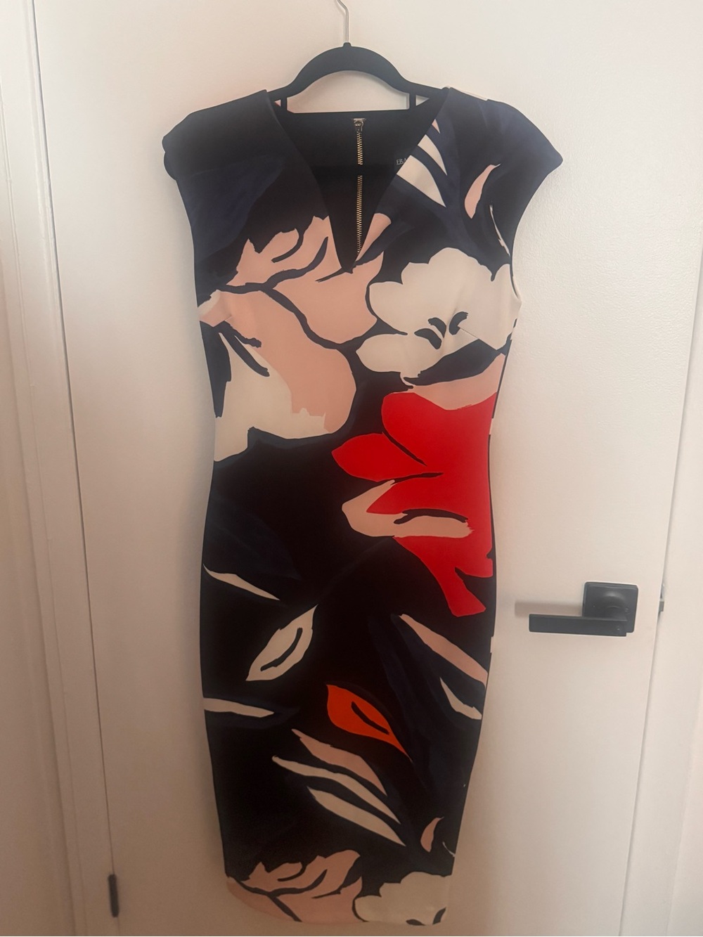 Frank Lyman Floral Sheath Dress in Navy with Red & Cream Accents size 8